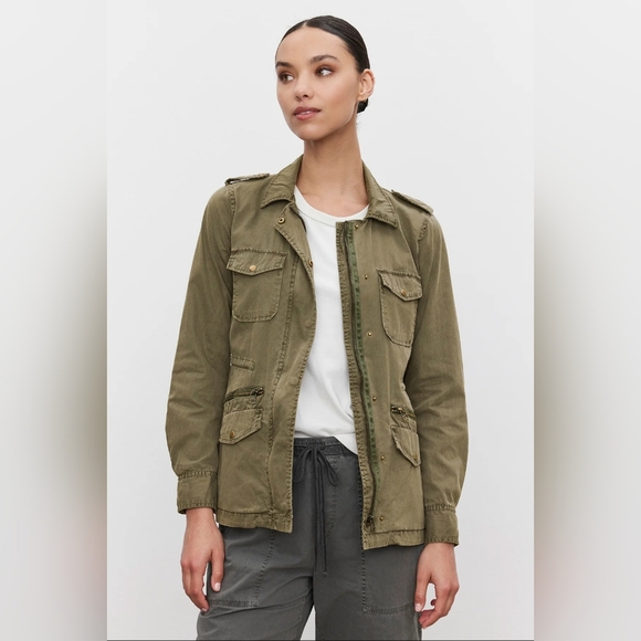 Lily Alridge for Velvet Ruby Lightweight Cotton Twill Army Jacket Olive Green - Picture 1 of 9